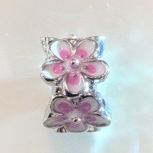 Charm Rose Pink Sparkling Peach Blossom Flower sterling 925 for Pandora …
